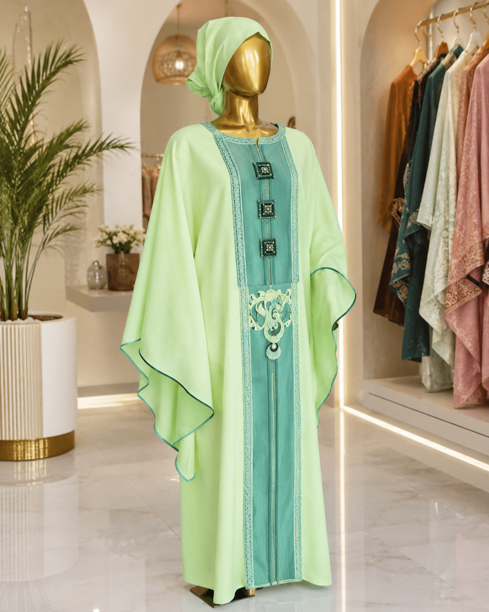 Boubou femme vert brodé Yélé Couture Dakar